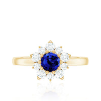 Natural Inspired 0.6 Carat Lab Grown Blue Sapphire Engagement Ring with Diamond Halo