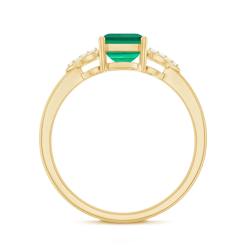 Lab Grown Emerald Designer Engagement Ring With Diamond