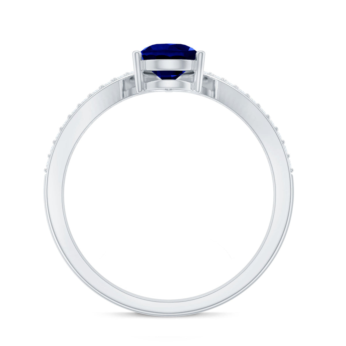 Certified 1.6 Carat Pear Shape Lab Grown Blue Sapphire Chevron Engagement Ring with Diamond