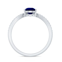 Certified 1.6 Carat Pear Shape Lab Grown Blue Sapphire Chevron Engagement Ring with Diamond