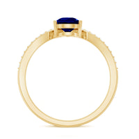 Certified 1.6 Carat Pear Shape Lab Grown Blue Sapphire Chevron Engagement Ring with Diamond