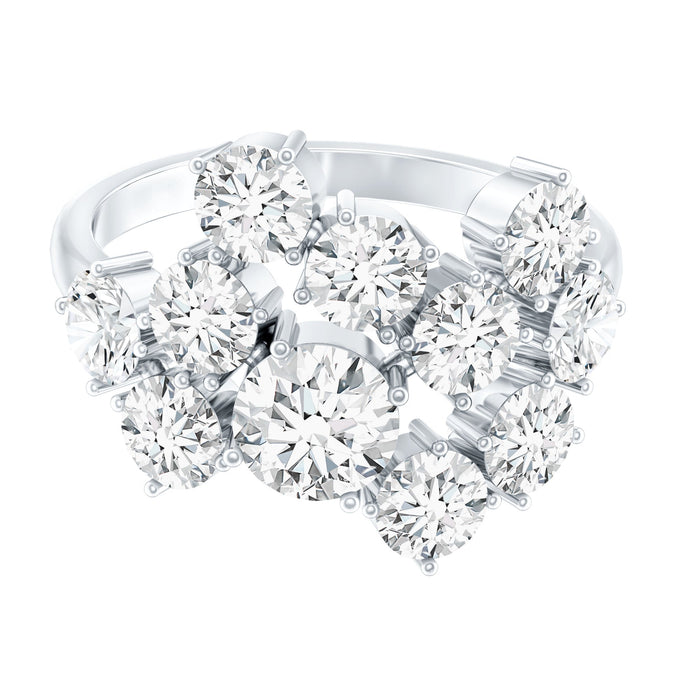 Silver cubic zirconia cluster engagement ring by Rosec Jewels featuring sparkling stones and intricate design.