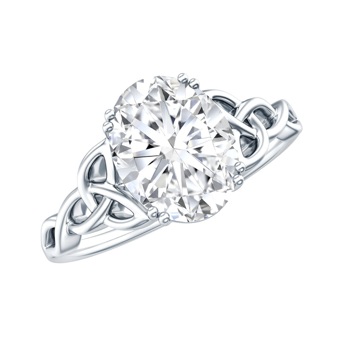 Certified 2 Carat cubic zirconia oval engagement ring with Celtic knot design, featuring rose gold finish from Rosec Jewels.