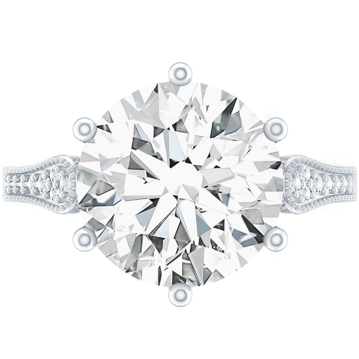 Certified 4.4 Carat Moissanite round engagement ring in silver with a sparkling central stone and elegant band.