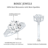 Certified 4.4 Carat Moissanite Round Engagement Ring in Silver