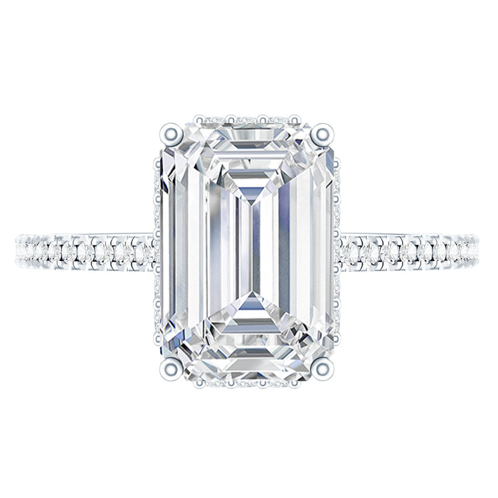 Certified 1.87 carat moissanite emerald cut engagement ring for women by Rosec Jewels, showcasing a sparkling center stone and elegant band.