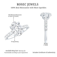 Certified 2 Carat Moissanite Oval Engagement Ring with Side Stones