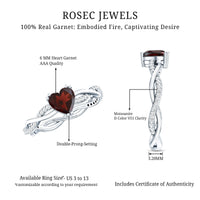 Real 1 Carat Garnet Heart Engagement Ring with Moissanite Braided Shank