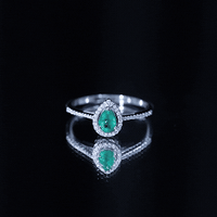 Certified Emerald Teardrop Engagement Ring with Diamond Halo
