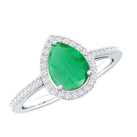 Certified Emerald Teardrop Engagement Ring with Diamond Halo