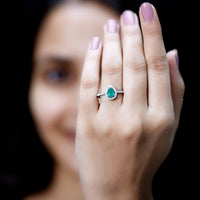 Certified Emerald Teardrop Engagement Ring with Diamond Halo