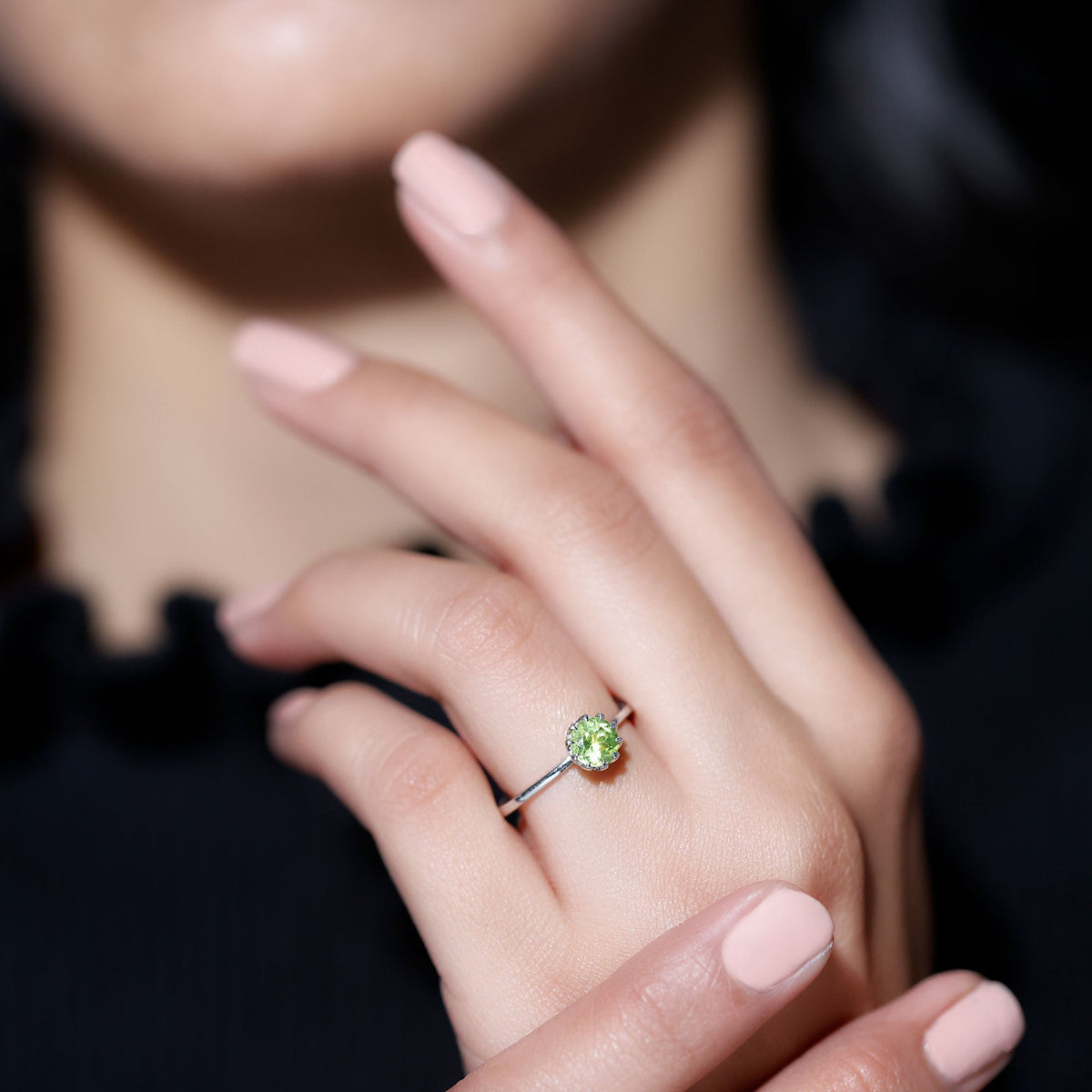 Genuine 2 Carat Peridot Engagement Ring in Lotus Basket Setting