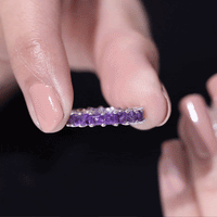Yellow gold princess cut amethyst full eternity band ring by Rosec Jewels featuring alternating gemstones and a sleek, continuous design.