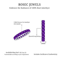 Rosec Jewels Princess Cut Amethyst full eternity band ring with alternating square-cut amethysts set around the silver band.