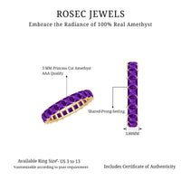 Rosec Jewels princess cut amethyst full eternity band ring with alternating gemstone settings on a silver band.