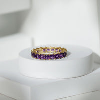 Rosec Jewels princess cut amethyst full eternity band ring with alternating gemstone settings on a silver band