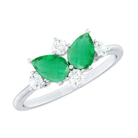 Natural Pear Shape Emerald Toi Et Moi Engagement Ring with Diamond