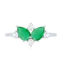 Natural Pear Shape Emerald Toi Et Moi Engagement Ring with Diamond