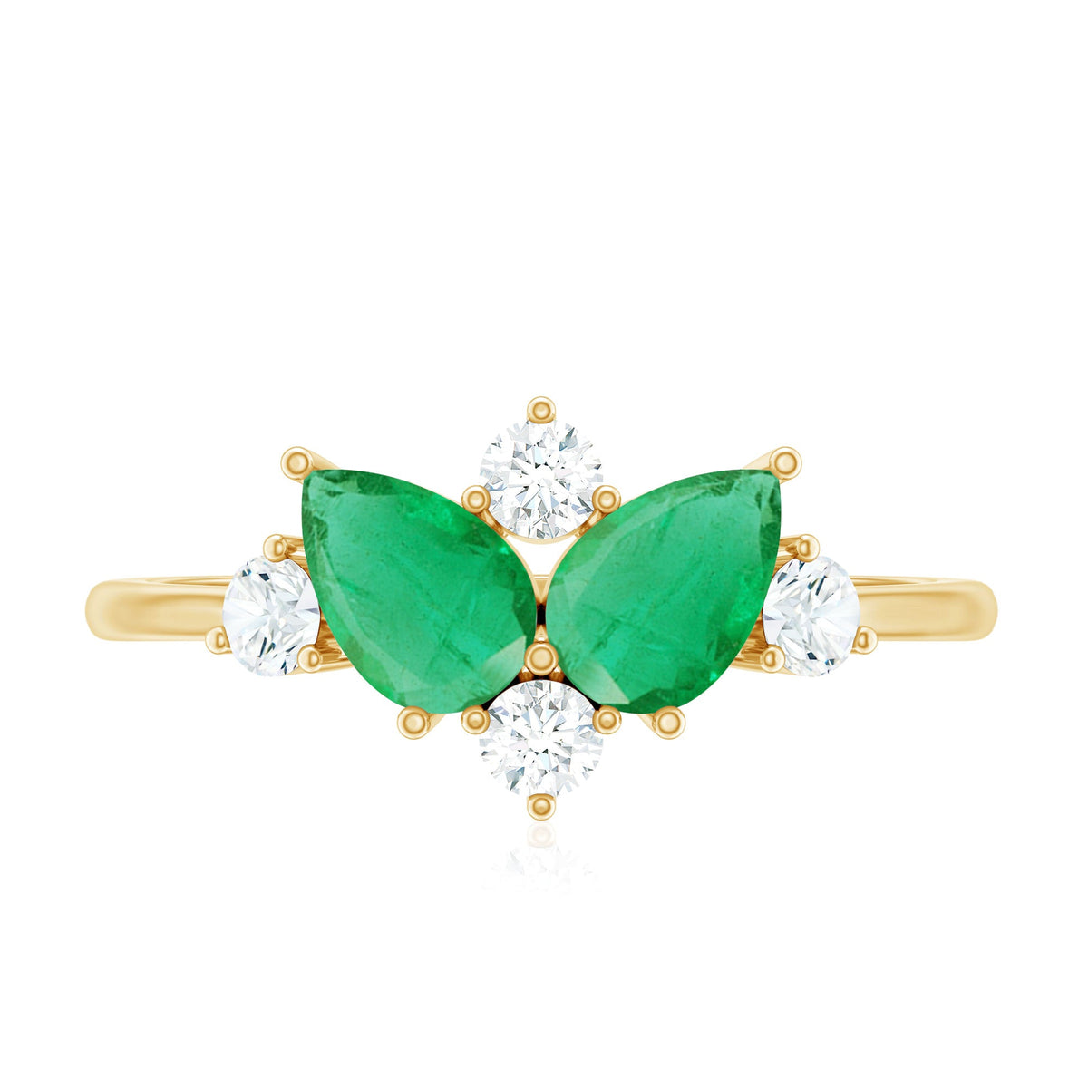Natural Pear Shape Emerald Toi Et Moi Engagement Ring with Diamond
