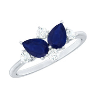 Genuine Blue Sapphire and Diamond Cluster Engagement Ring with Certificate