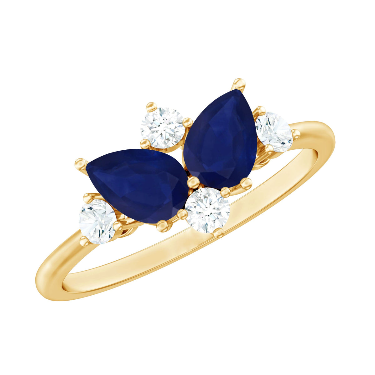 Genuine Blue Sapphire and Diamond Cluster Engagement Ring with Certificate