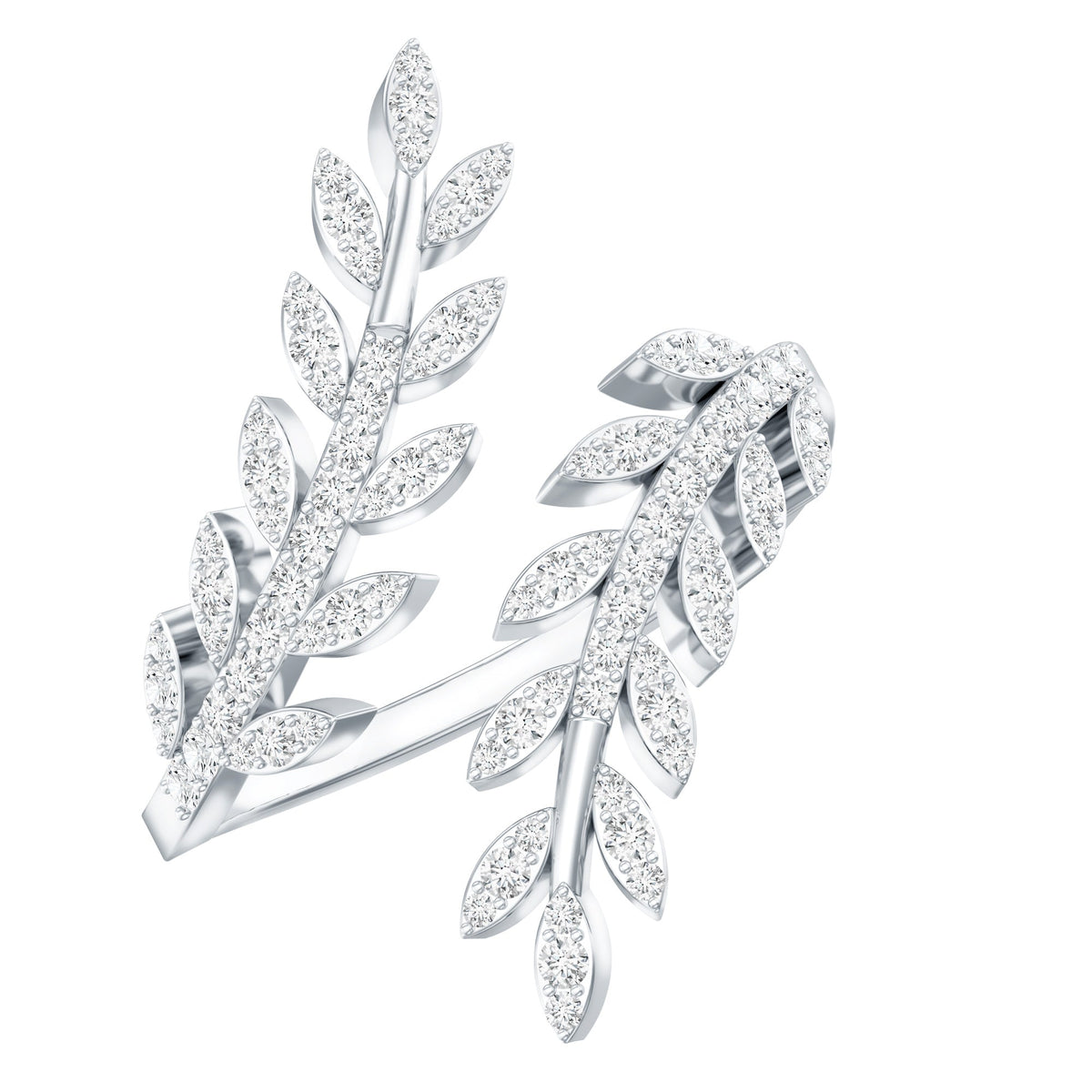 Certified Moissanite Leaf Wrap Ring for Women by Rosec Jewels, featuring a delicate leaf design with sparkling moissanite stones.
