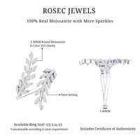 Certified Moissanite Leaf Wrap Ring for Women by Rosec Jewels featuring a delicate leaf design and sparkling moissanite stones.
