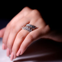 Certified Moissanite Leaf Wrap Ring for Women by Rosec Jewels, featuring a delicate leaf design and sparkling moissanite stones.