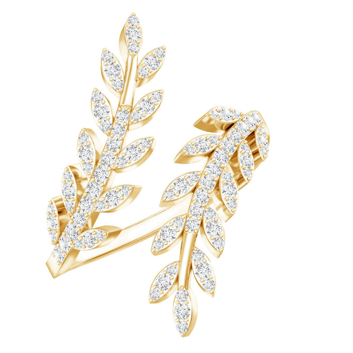 Certified Moissanite Leaf Wrap Ring for Women by Rosec Jewels, featuring a detailed leaf design and sparkling moissanite stones.