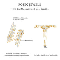 Certified Moissanite Leaf Wrap Ring for women from Rosec Jewels, featuring a delicate leaf design with sparkling moissanite stones.