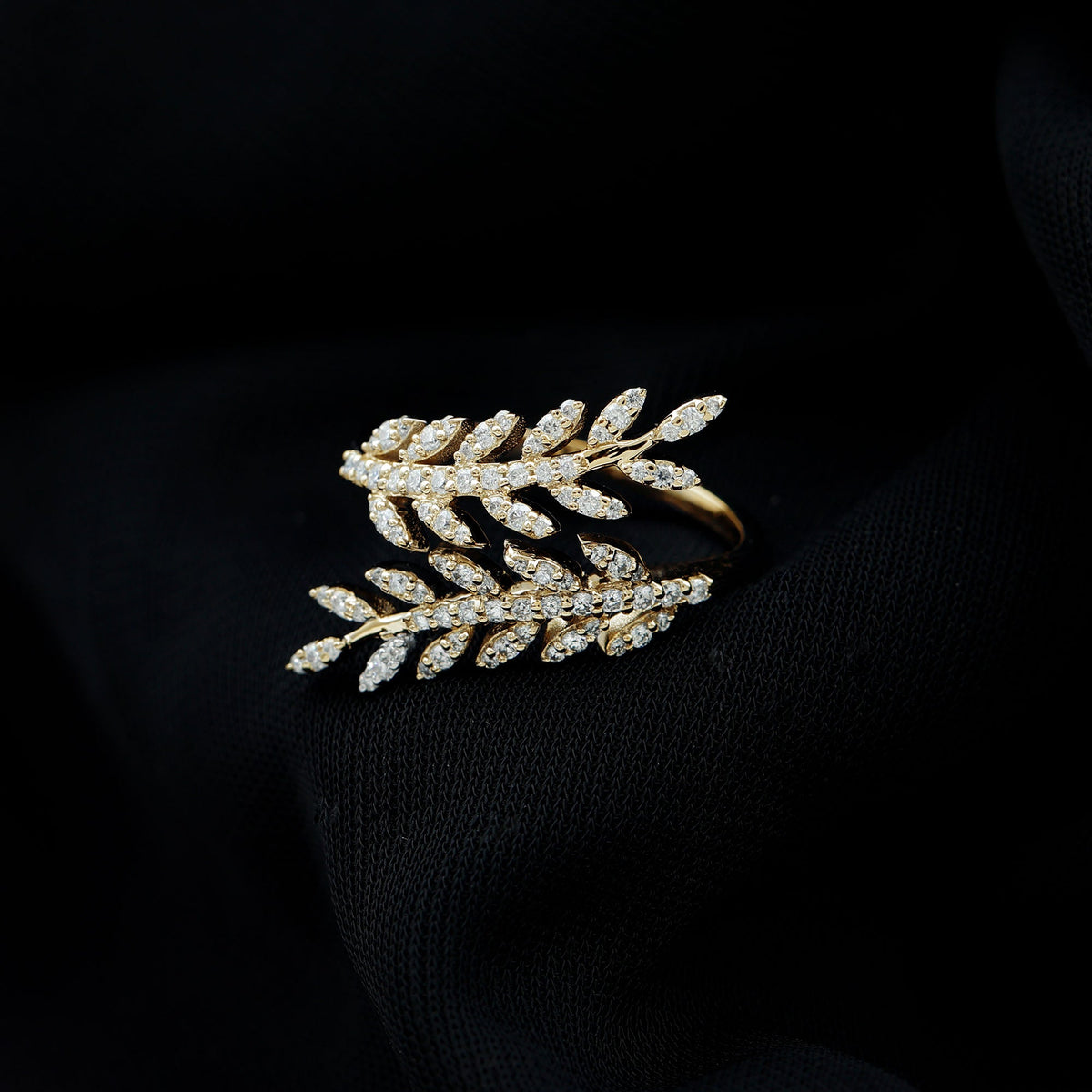 Certified Moissanite Leaf Wrap Ring for Women by Rosec Jewels, featuring a delicate leaf design with sparkling moissanite stones.