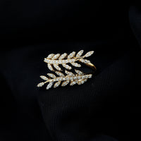 Certified Moissanite Leaf Wrap Ring for Women by Rosec Jewels, featuring a delicate leaf design with sparkling moissanite stones.
