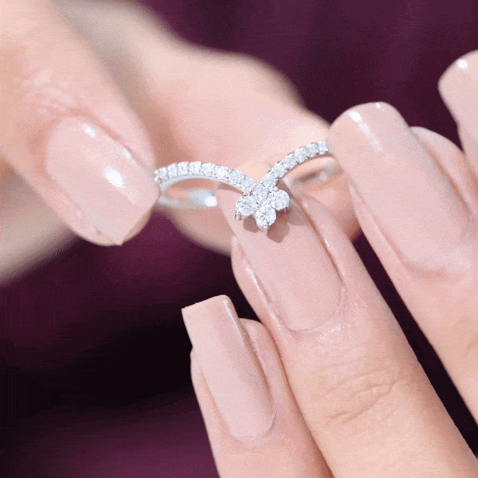 Yellow gold moissanite chevron wedding ring enhancer for women by Rosec Jewels with sparkling gemstone accents.