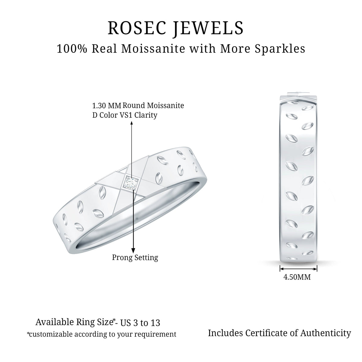 Two-tone rose gold and white gold cross wedding band with sparkling moissanite stones, showcasing intricate design and polished finish.