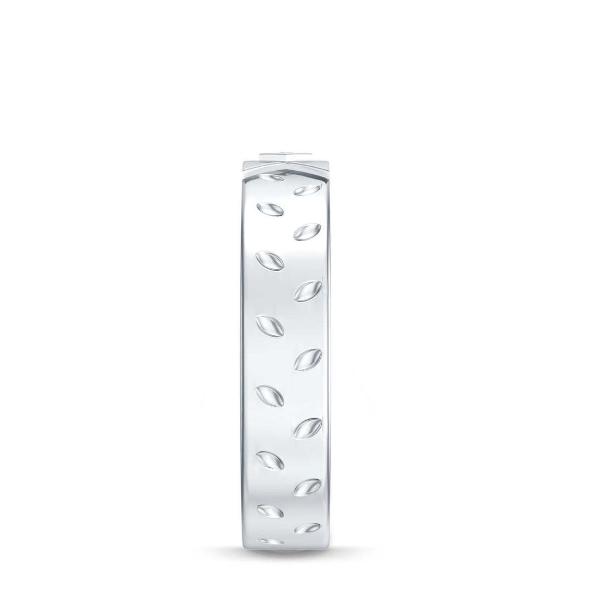 Two-tone cross wedding band with moissanite stones from Rosec Jewels, showcasing a detailed design and polished finish.