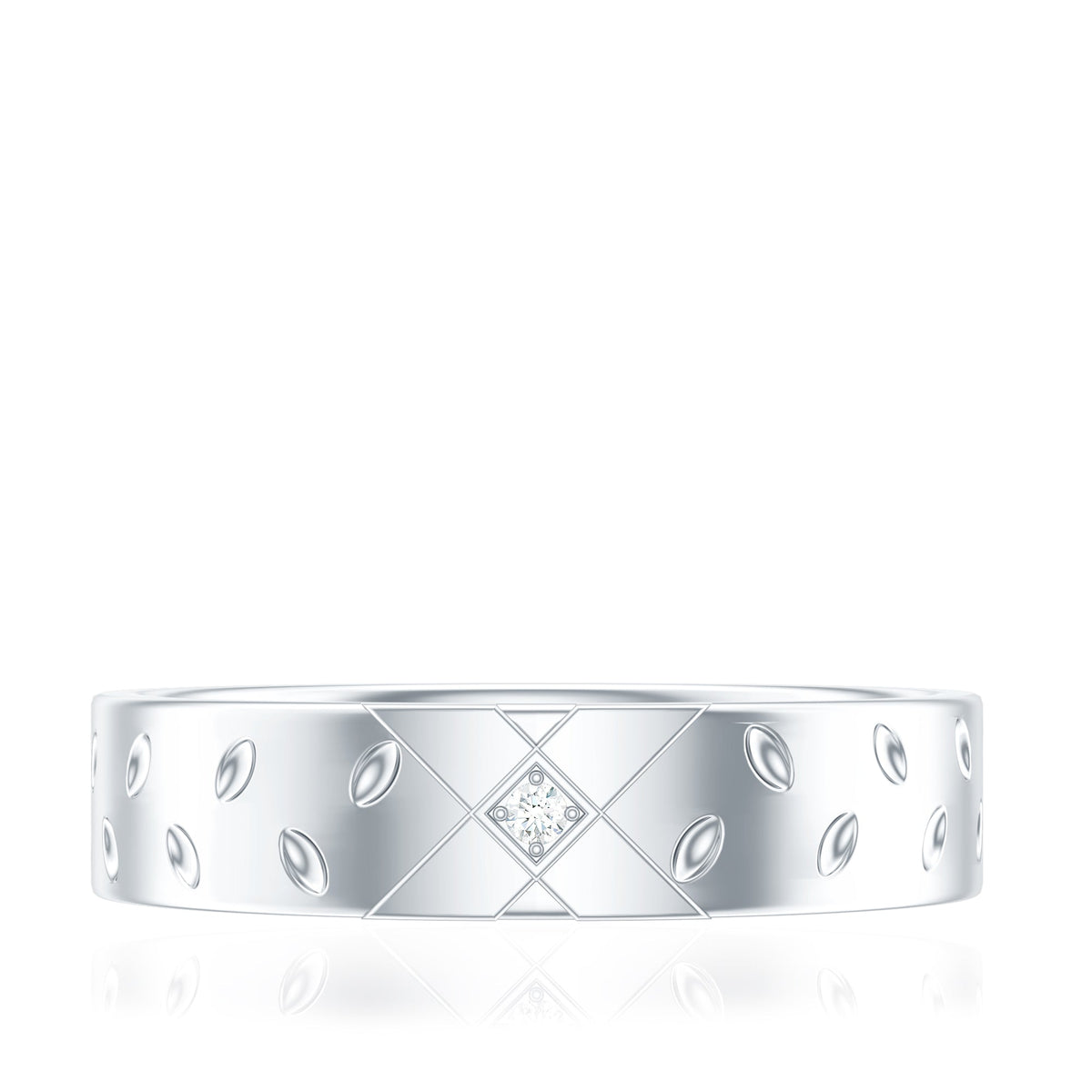 Two tone cross wedding band with moissanite stones from Rosec Jewels, showcasing the detailed design and polished finish.
