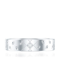Two tone cross wedding band with moissanite stones from Rosec Jewels, showcasing the detailed design and polished finish.