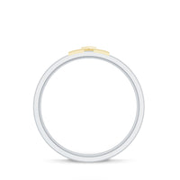 Two-tone cross wedding band with moissanite stones from Rosec Jewels, showcasing detailed craftsmanship and sparkling accents.