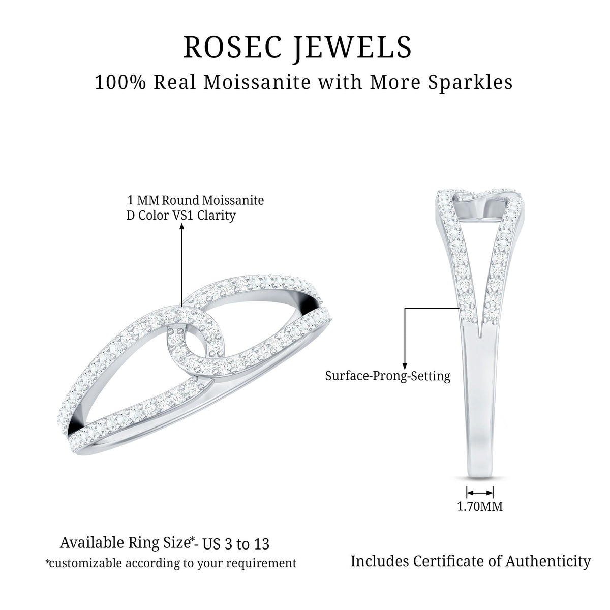 Certified Moissanite Infinity Promise Ring