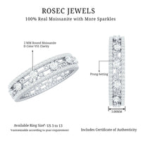 Certified Moissanite wedding band by Rosec Jewels featuring a sleek silver-tone ring with sparkling moissanite stones.