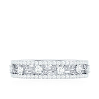 Certified Moissanite wedding band by Rosec Jewels featuring a sleek, polished design with sparkling moissanite stones.