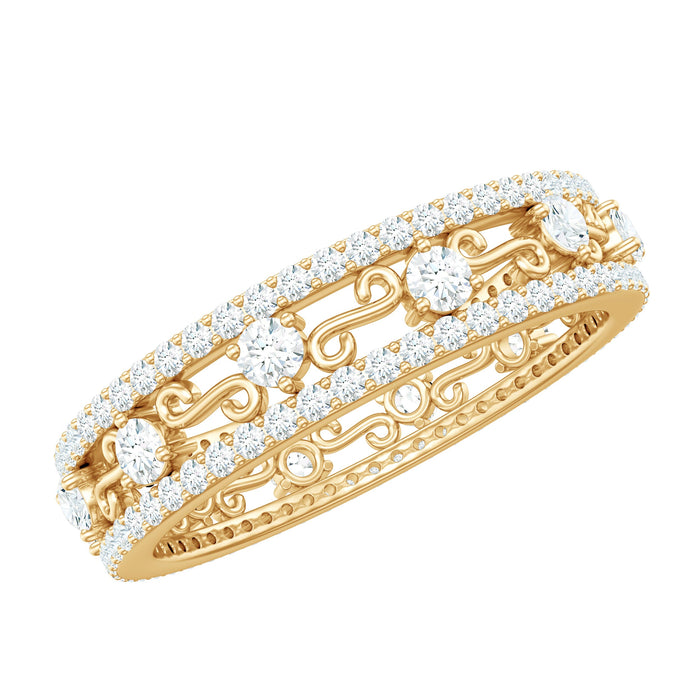 Certified Moissanite wedding band ring by Rosec Jewels, featuring a sleek, elegant design with sparkling moissanite stones.