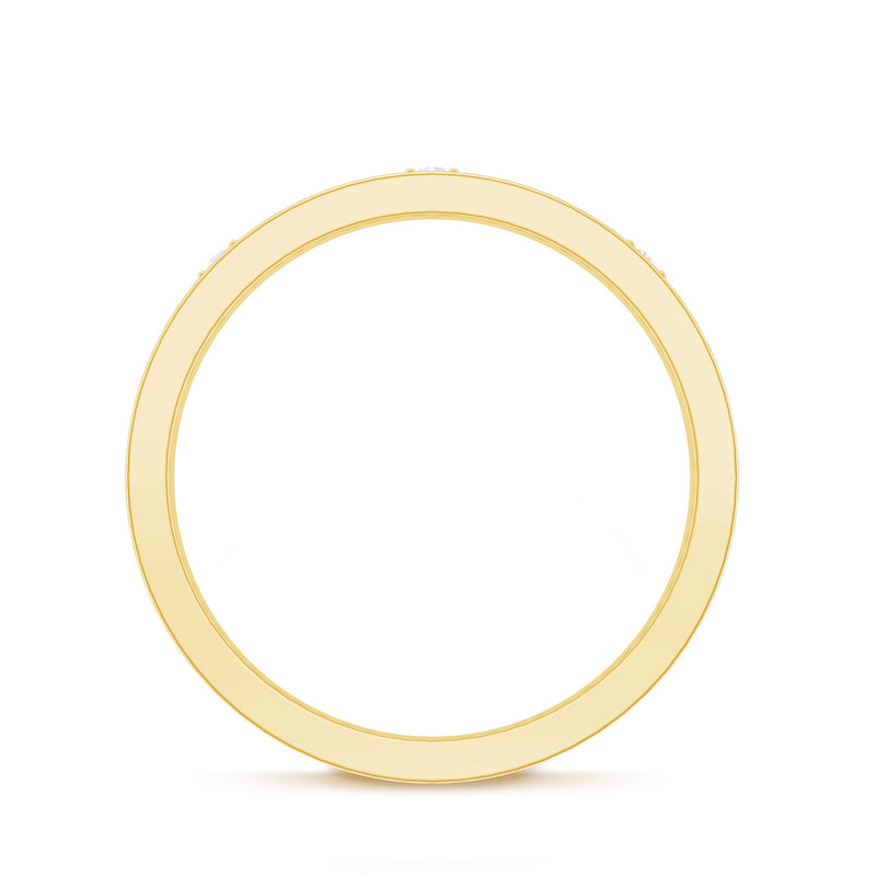 Certified Three Diamond Wedding Band Ring by Rosec Jewels, featuring three sparkling diamonds set in a sleek gold band.