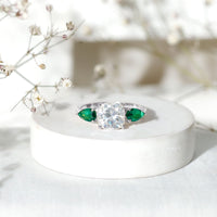 3 CT Moissanite Three Stone Engagement Ring With Emerald
