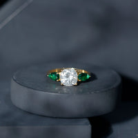 3 CT Moissanite Three Stone Engagement Ring With Emerald