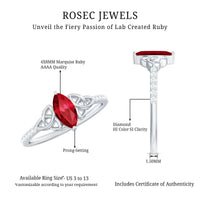 Lab grown ruby Celtic knot ring with diamond accents, crafted by Rosec Jewels, showcasing intricate design and vibrant gemstone details.