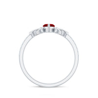 Lab grown ruby Celtic knot ring with diamond accents, 0.75 carats, crafted by Rosec Jewels, displayed on a white background.