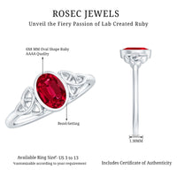 Oval Shaped 1.5 Carat Lab Grown Ruby Celtic Engagement Ring in Bezel Setting
