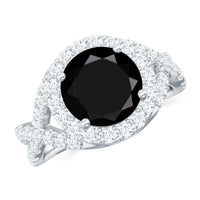 Certified 2 Carat black onyx crossover engagement ring with moissanite halo from Rosec Jewels, showcasing the elegant ring design.