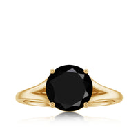 Real 8mm Black Onyx Solitaire Ring with Hidden Moissanite